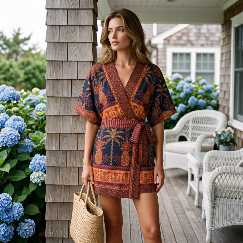 👗New Arrival❣️Women's Tropical Print V-Neck Wrap Romper