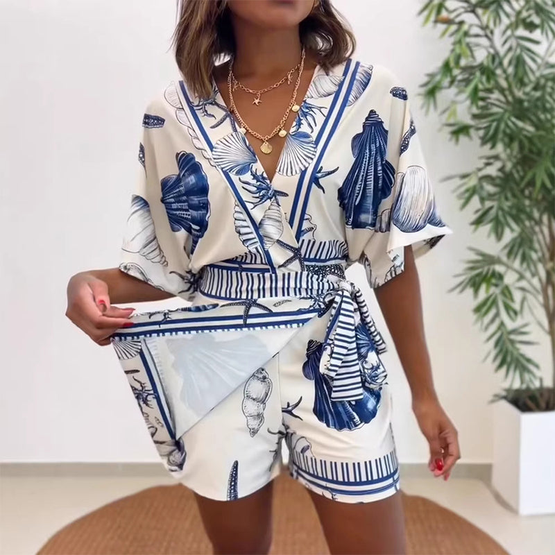 👗New Arrival❣️Women's Tropical Print V-Neck Wrap Romper