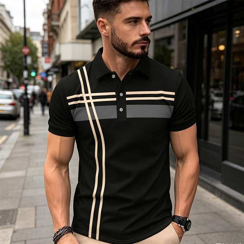 📢📢40% OFF !! ⏰Men's Striped Short Sleeve Collared Top