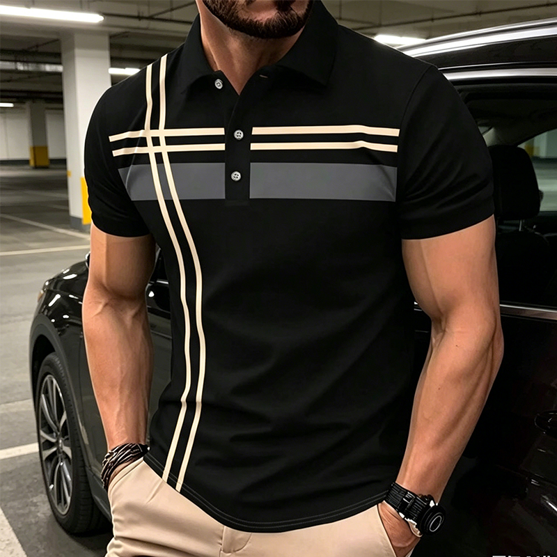 📢📢40% OFF !! ⏰Men's Striped Short Sleeve Collared Top
