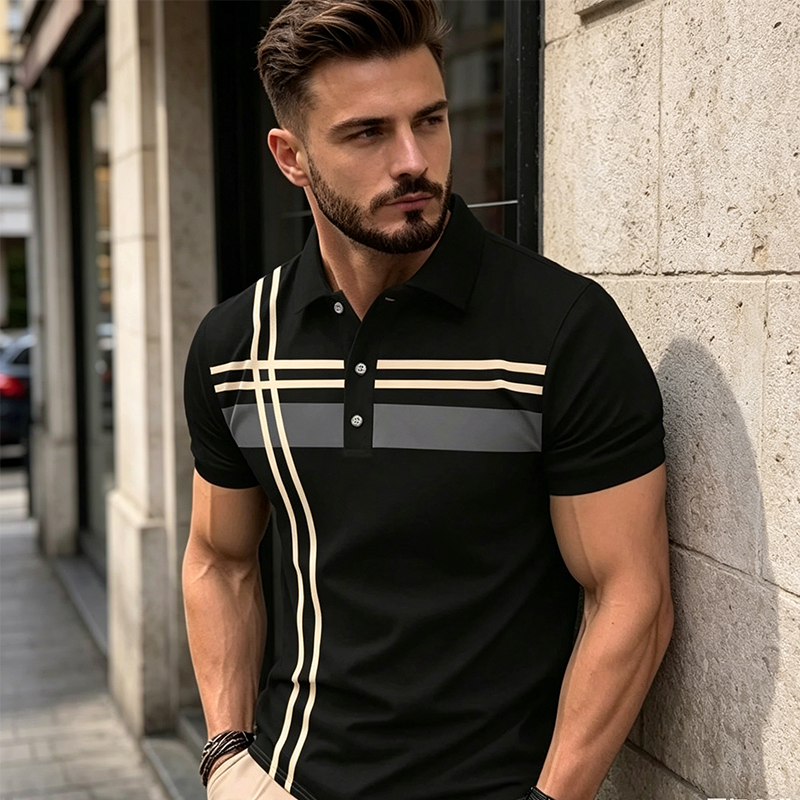📢📢40% OFF !! ⏰Men's Striped Short Sleeve Collared Top