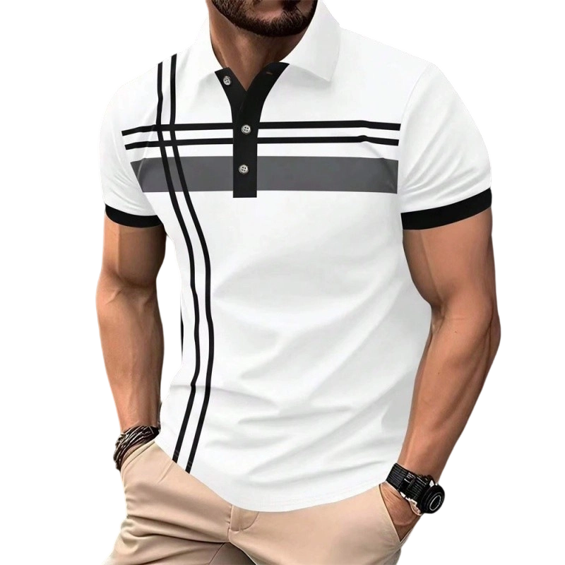 📢📢40% OFF !! ⏰Men's Striped Short Sleeve Collared Top