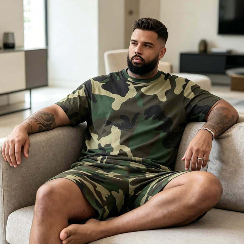 👕 50% OFF NOW! 🌿 Men's Camouflage Print T-Shirt & Shorts Set – Breathable cotton, relaxed fit & perfect for outdoor, sports or casual summer days 🩳