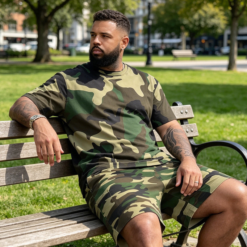 👕 50% OFF NOW! 🌿 Men's Camouflage Print T-Shirt & Shorts Set – Breathable cotton, relaxed fit & perfect for outdoor, sports or casual summer days 🩳
