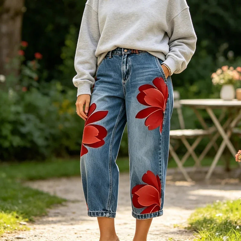 🎁2026 New Arrivals 50% OFF💥Artistic Flower Wide-Leg Jeans for Women