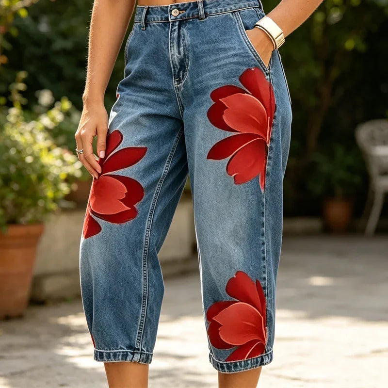 🎁2026 New Arrivals 50% OFF💥Artistic Flower Wide-Leg Jeans for Women