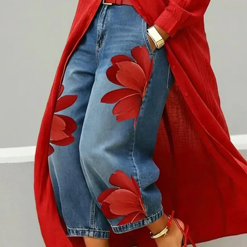 🎁2026 New Arrivals 50% OFF💥Artistic Flower Wide-Leg Jeans for Women