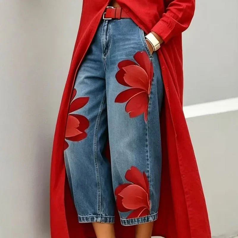 🎁2026 New Arrivals 50% OFF💥Artistic Flower Wide-Leg Jeans for Women