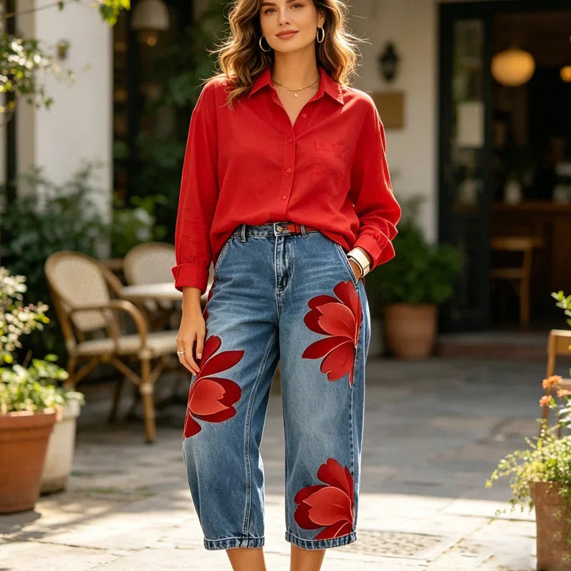 🎁2026 New Arrivals 50% OFF💥Artistic Flower Wide-Leg Jeans for Women