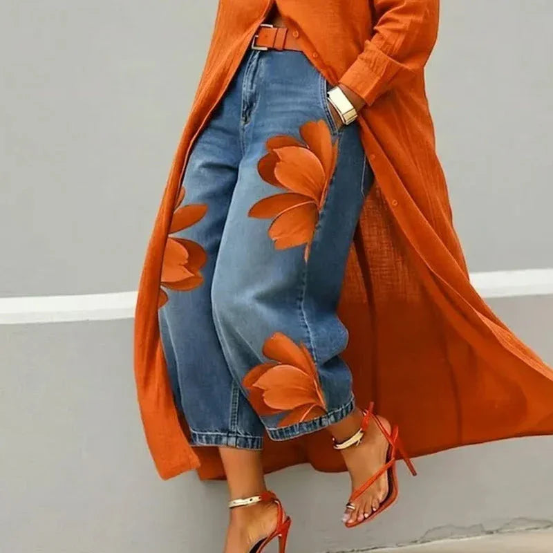 🎁2026 New Arrivals 50% OFF💥Artistic Flower Wide-Leg Jeans for Women