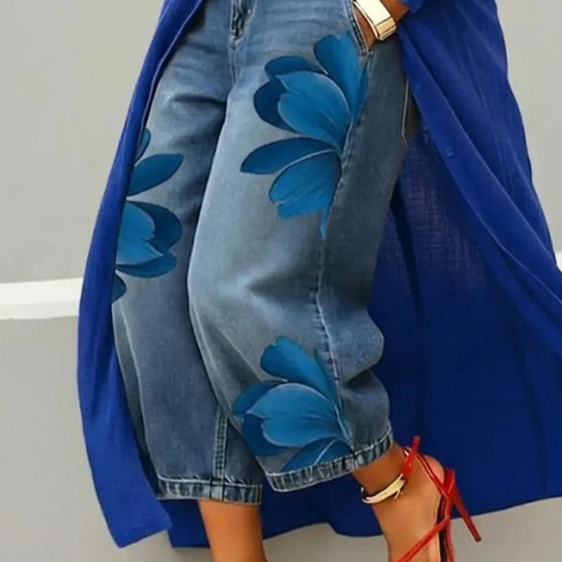 🎁2026 New Arrivals 50% OFF💥Artistic Flower Wide-Leg Jeans for Women