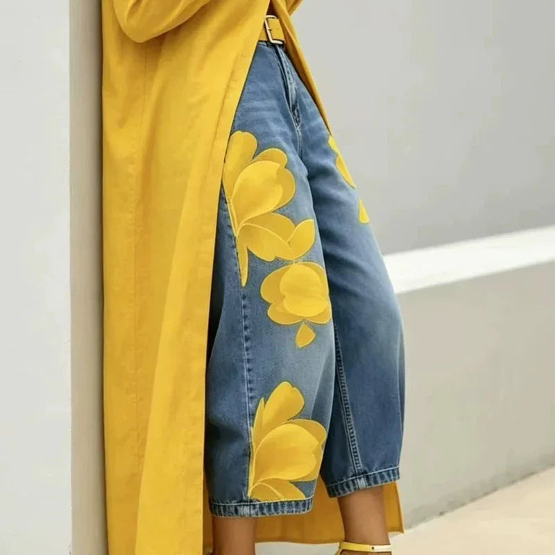 🎁2026 New Arrivals 50% OFF💥Artistic Flower Wide-Leg Jeans for Women