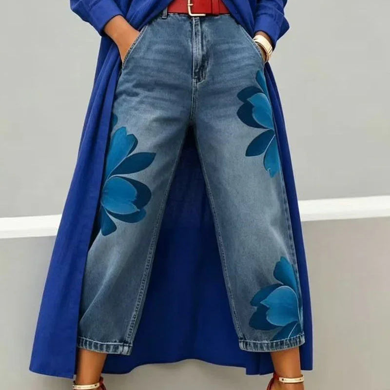 🎁2026 New Arrivals 50% OFF💥Artistic Flower Wide-Leg Jeans for Women