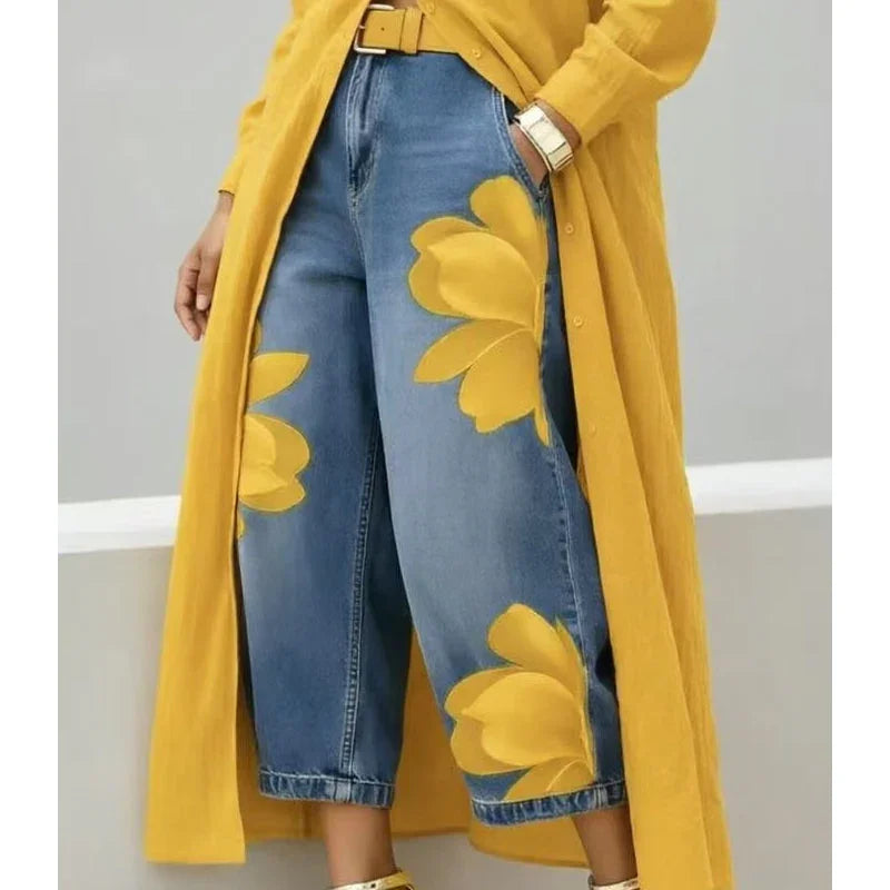 🎁2026 New Arrivals 50% OFF💥Artistic Flower Wide-Leg Jeans for Women