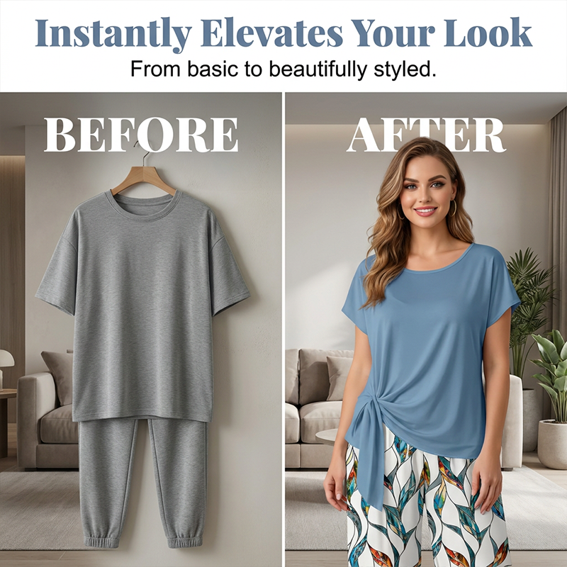 👗 50% OFF NOW! 🔥 Women's Side-Tie Top & Patterned Pants Set – Flowy & Adjustable – Perfect for summer vacations or resort wear – breezy tropical vibes 👖