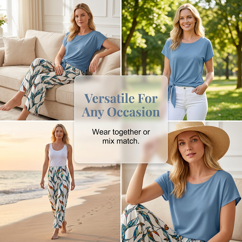 👗 50% OFF NOW! 🔥 Women's Side-Tie Top & Patterned Pants Set – Flowy & Adjustable – Perfect for summer vacations or resort wear – breezy tropical vibes 👖