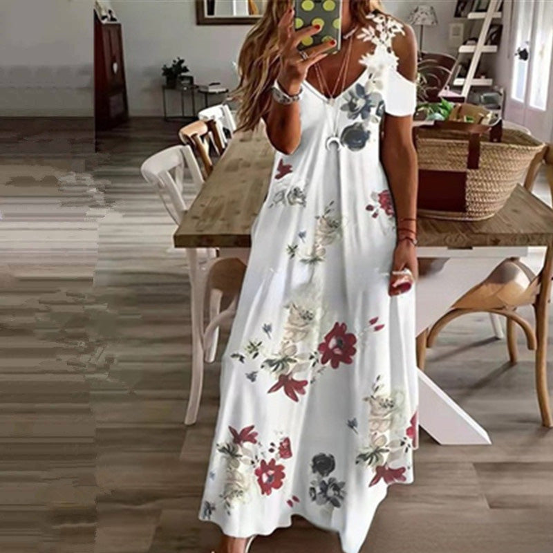 👗 LIMITED-TIME 50% OFF! ✨ Women's Cold Shoulder Maxi Dress – V Neck, Floral, 5 Colors 🌸
