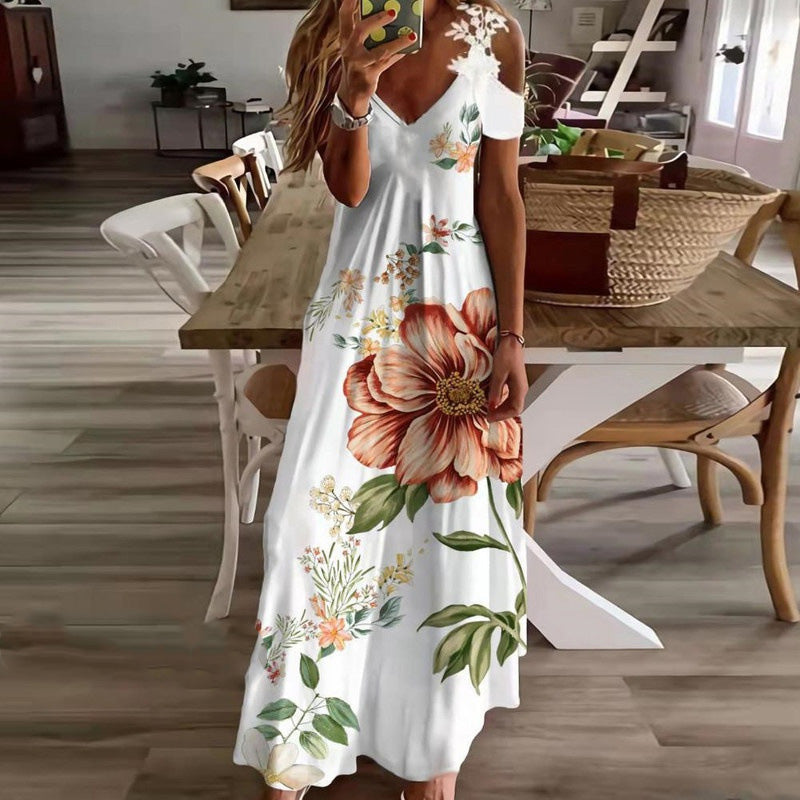 👗 LIMITED-TIME 50% OFF! ✨ Women's Cold Shoulder Maxi Dress – V Neck, Floral, 5 Colors 🌸