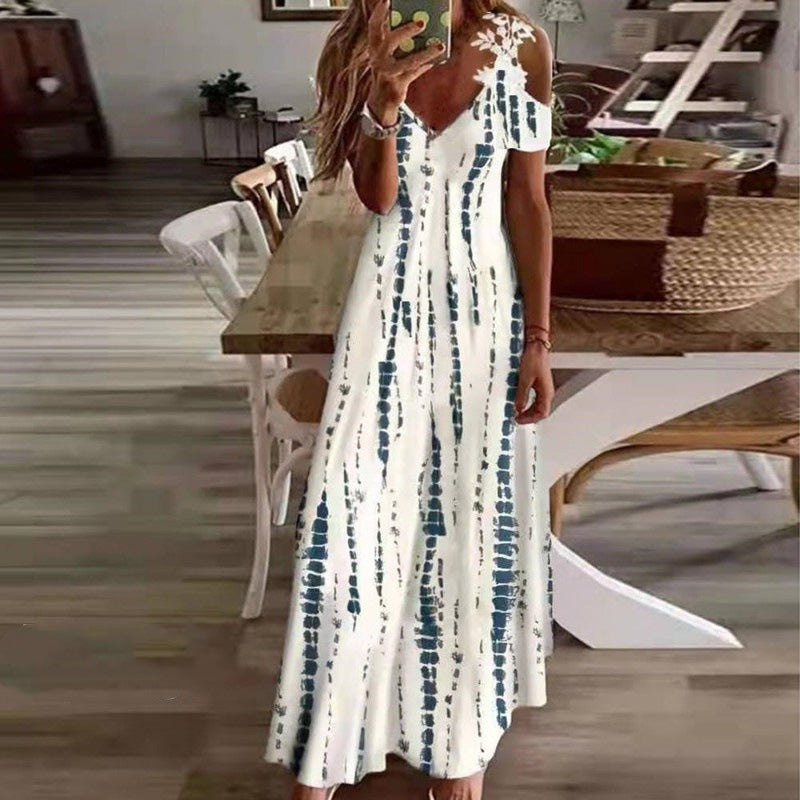 👗 LIMITED-TIME 50% OFF! ✨ Women's Cold Shoulder Maxi Dress – V Neck, Floral, 5 Colors 🌸