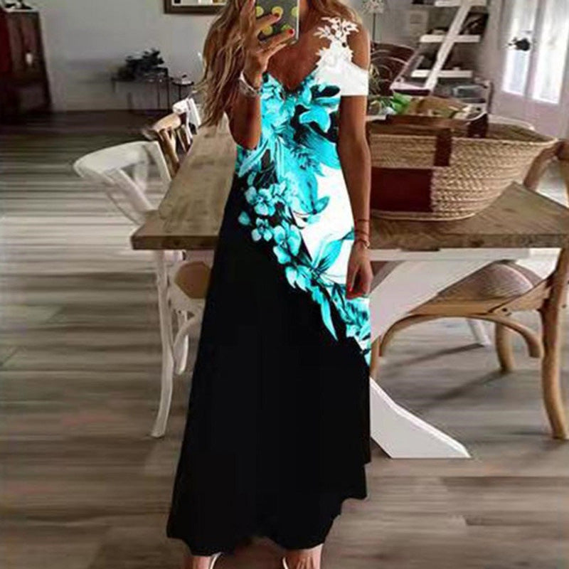 👗 LIMITED-TIME 50% OFF! ✨ Women's Cold Shoulder Maxi Dress – V Neck, Floral, 5 Colors 🌸
