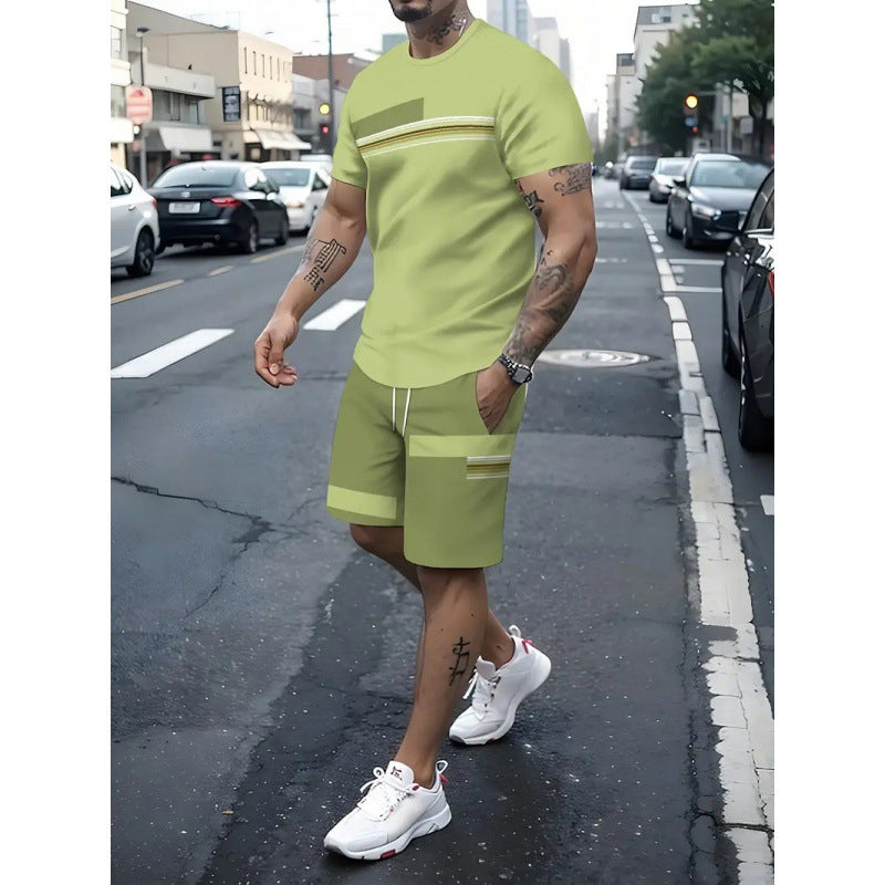 👕 ✨ Men's 2-Piece Set – Color Block, 6 Colors, S-5XL, Drawstring 🩳