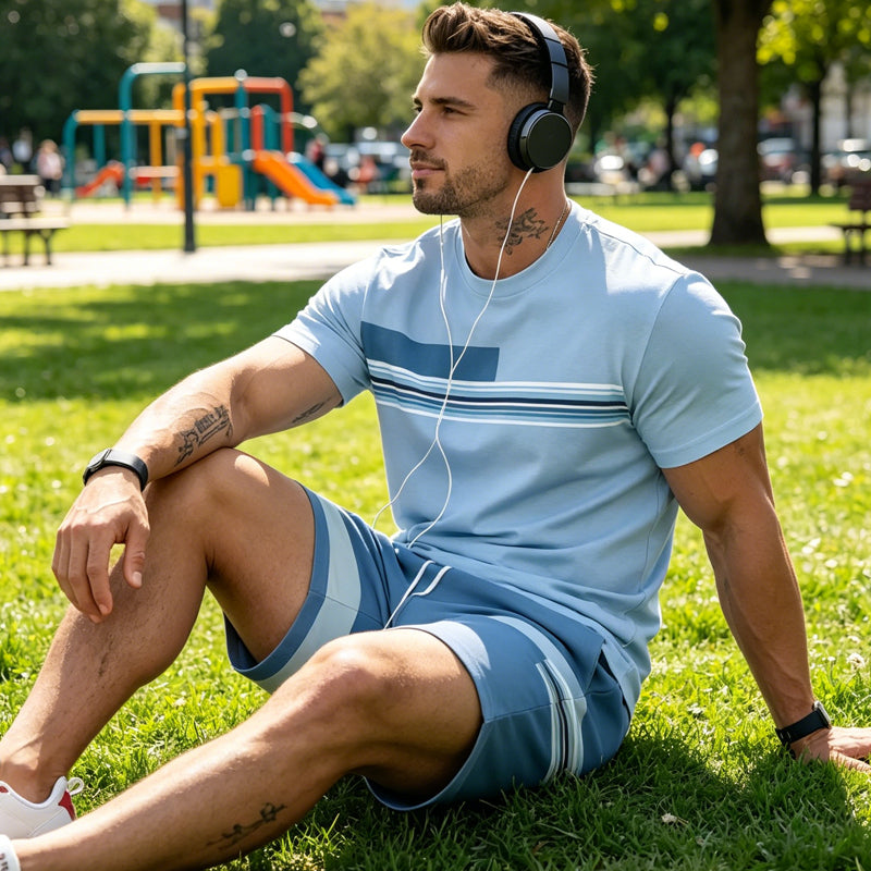 👕 ✨ Men's 2-Piece Set – Color Block, 6 Colors, S-5XL, Drawstring 🩳