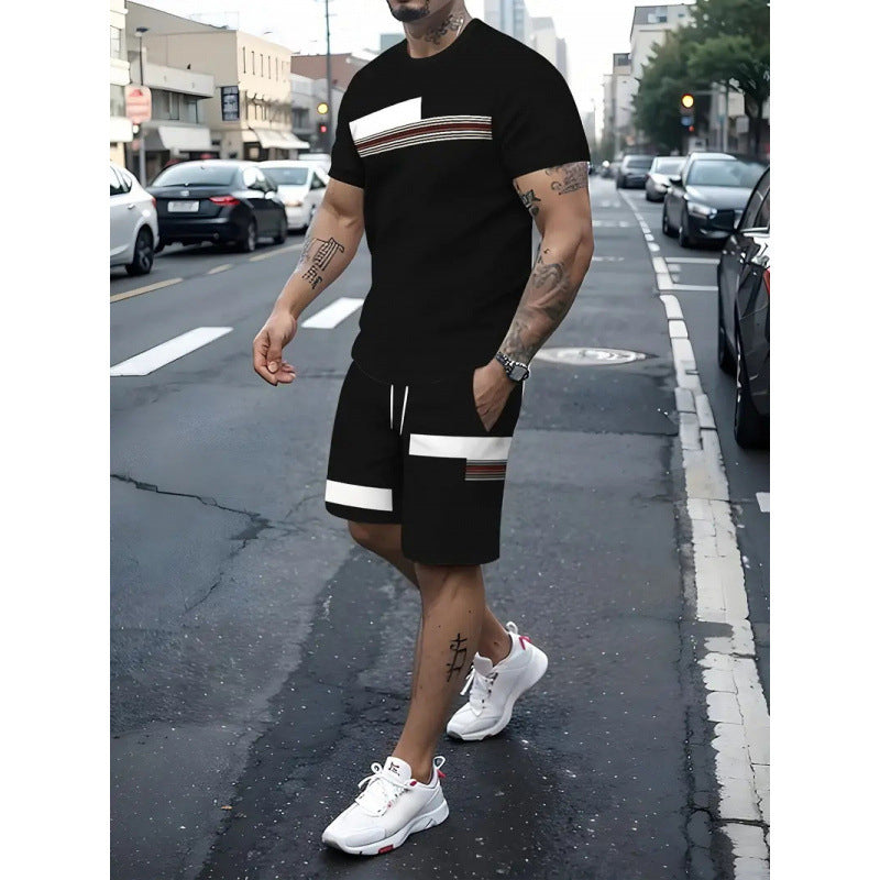👕 ✨ Men's 2-Piece Set – Color Block, 6 Colors, S-5XL, Drawstring 🩳