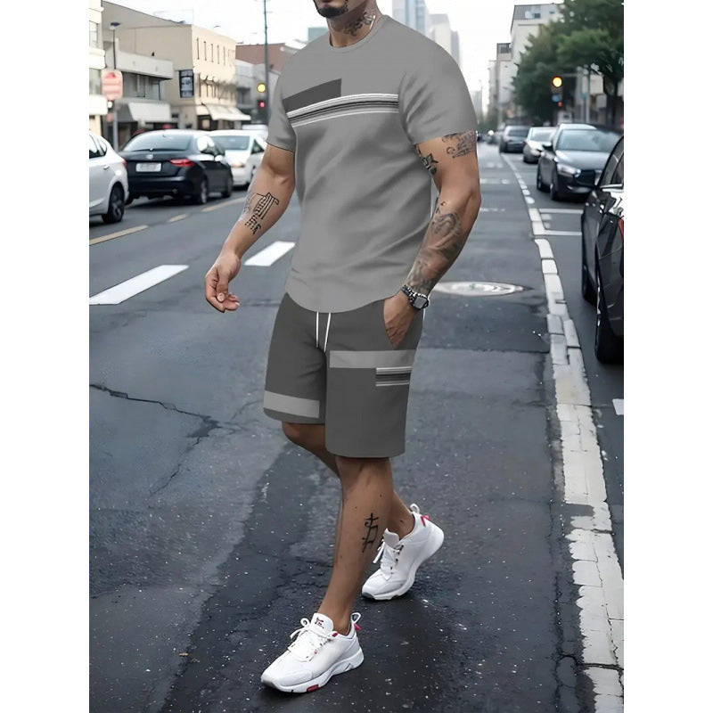 👕 ✨ Men's 2-Piece Set – Color Block, 6 Colors, S-5XL, Drawstring 🩳