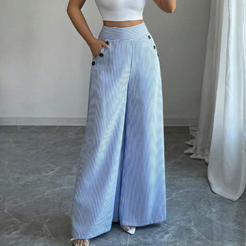 👖40% OFF！✨High-Waist Striped Wide-Leg Trousers