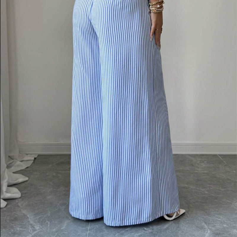 👖40% OFF！✨High-Waist Striped Wide-Leg Trousers