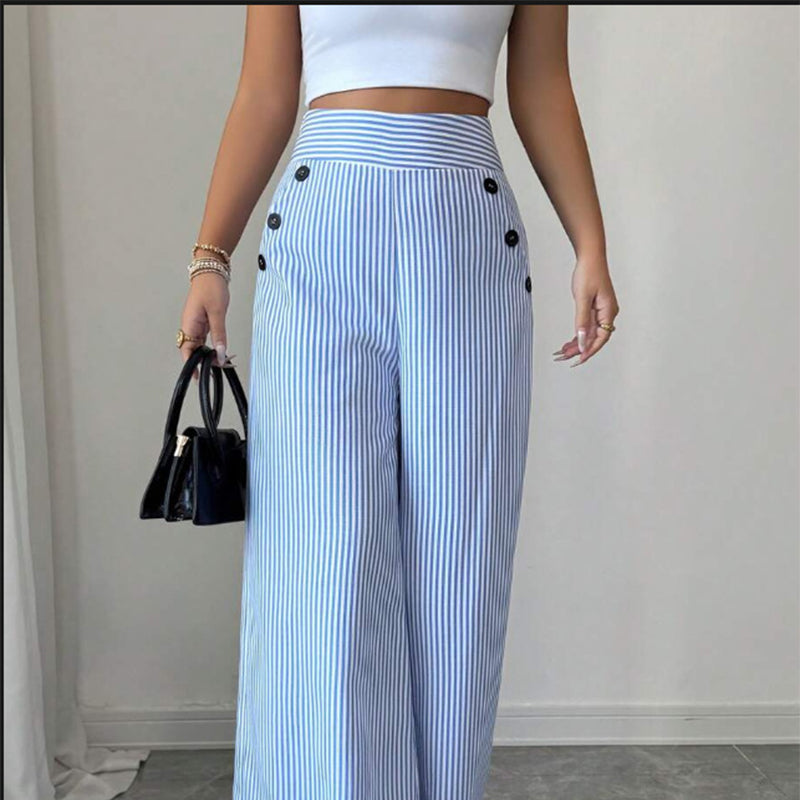 👖40% OFF！✨High-Waist Striped Wide-Leg Trousers