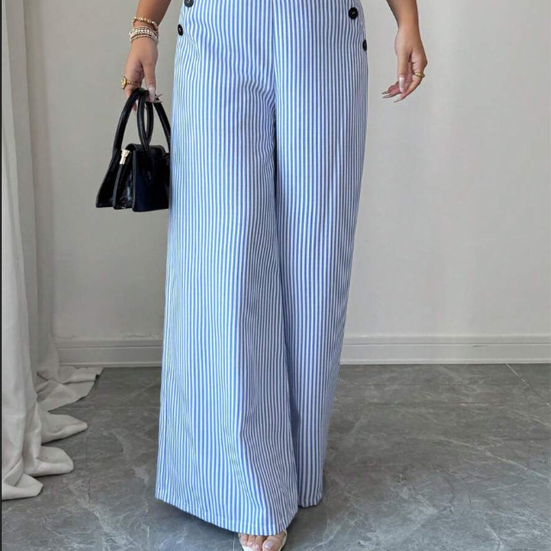 👖40% OFF！✨High-Waist Striped Wide-Leg Trousers
