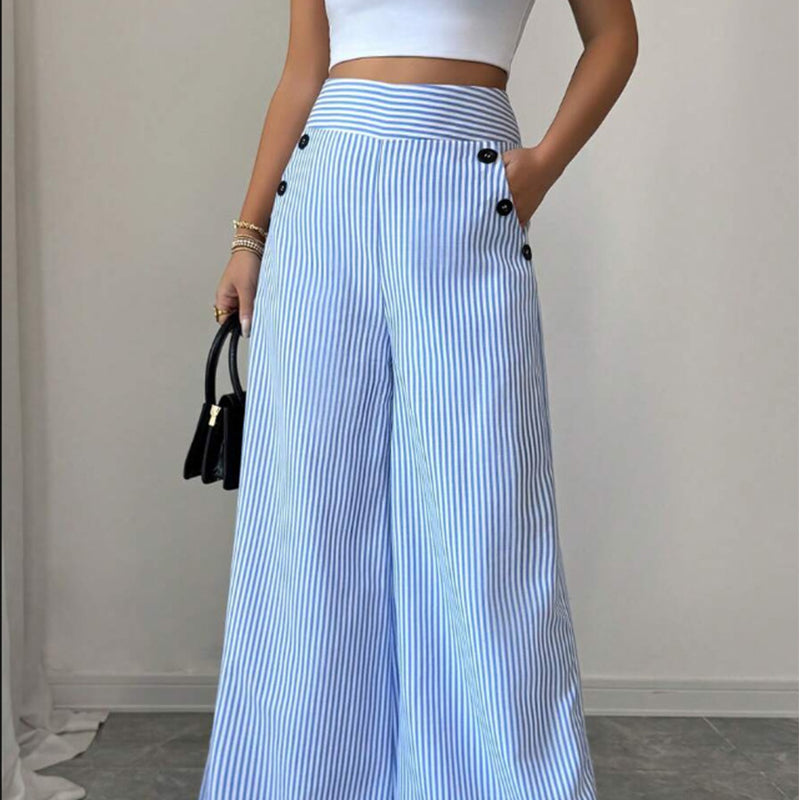 👖40% OFF！✨High-Waist Striped Wide-Leg Trousers