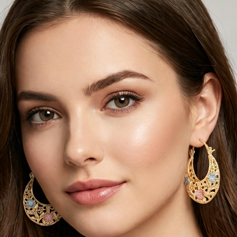 📢📢40% OFF !! ⏰ Gold-Plated Crescent Hoop Earrings with Enamel Flowers