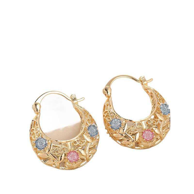 📢📢40% OFF !! ⏰ Gold-Plated Crescent Hoop Earrings with Enamel Flowers
