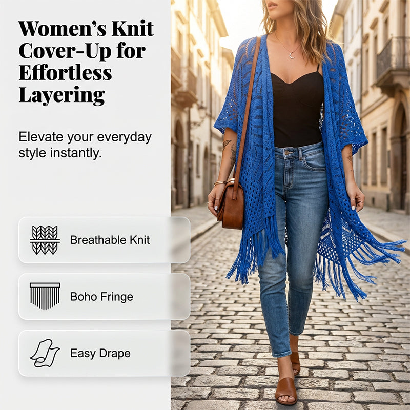 🌊 50% OFF NOW!✨ Women's Open-Front Knit Cover-Up with Tassel Fringe – Bohemian & Lightweight – Beach Essential 🌴