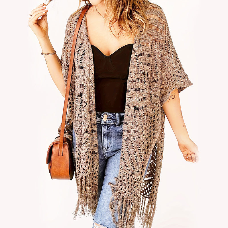 🌊 50% OFF NOW!✨ Women's Open-Front Knit Cover-Up with Tassel Fringe – Bohemian & Lightweight – Beach Essential 🌴
