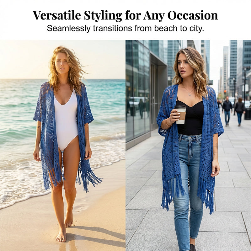 🌊 50% OFF NOW!✨ Women's Open-Front Knit Cover-Up with Tassel Fringe – Bohemian & Lightweight – Beach Essential 🌴