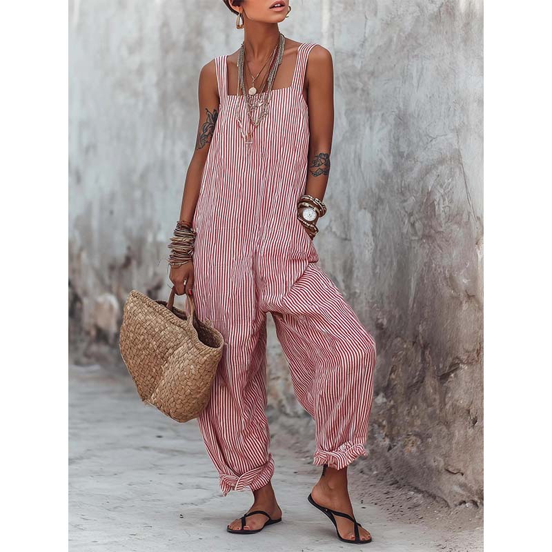 Women's Casual Striped Spaghetti Strap Jumpsuit