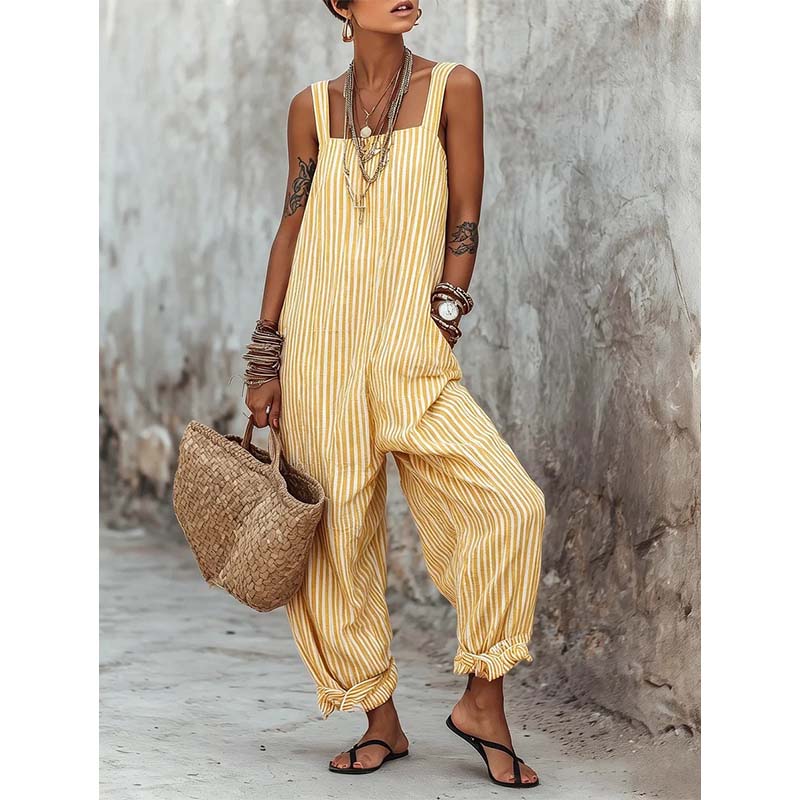 Women's Casual Striped Spaghetti Strap Jumpsuit