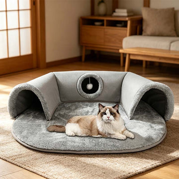 📢📢30% OFF !! ⏰Plush 2-in-1 Cat Tunnel Bed