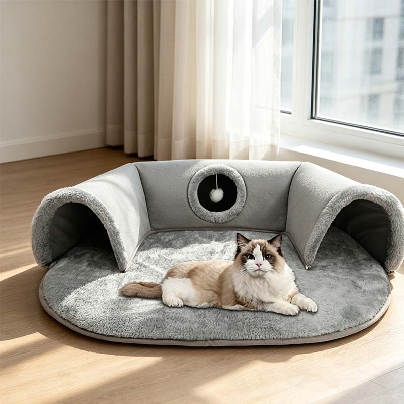 📢📢30% OFF !! ⏰Plush 2-in-1 Cat Tunnel Bed