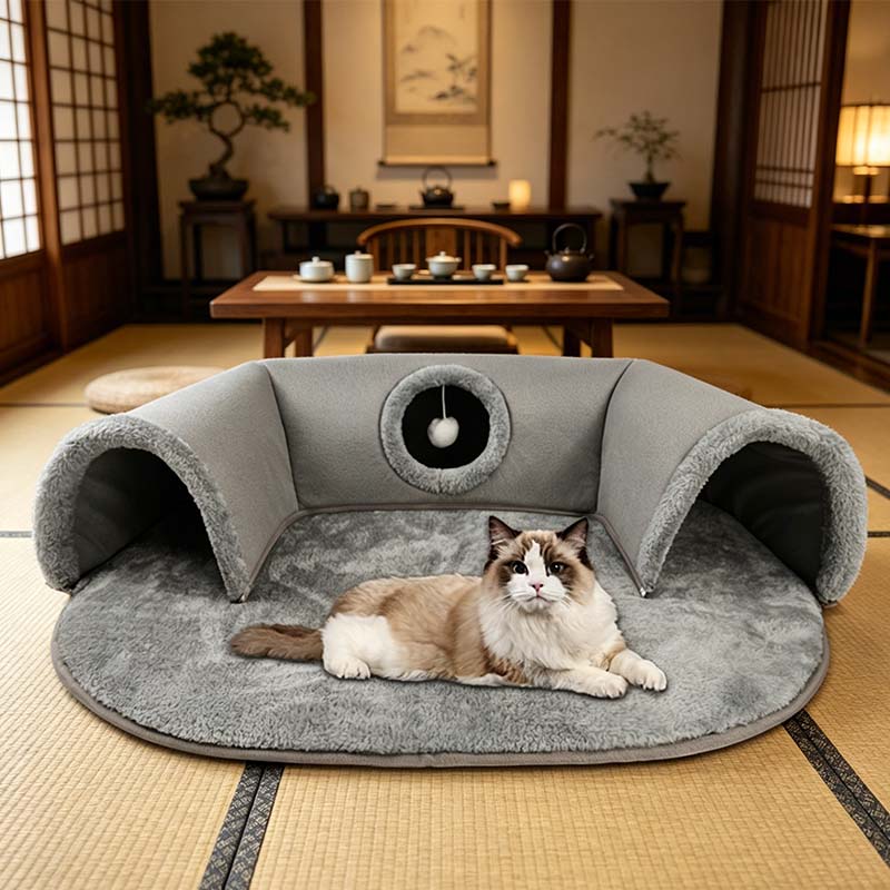 📢📢30% OFF !! ⏰Plush 2-in-1 Cat Tunnel Bed