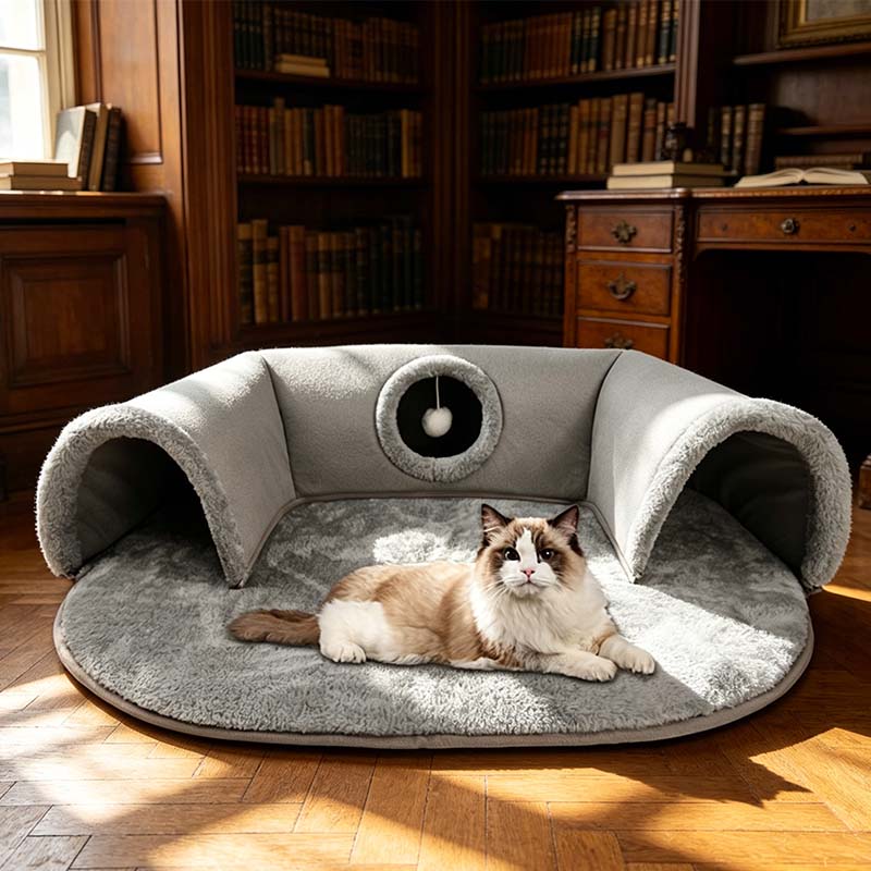 📢📢30% OFF !! ⏰Plush 2-in-1 Cat Tunnel Bed
