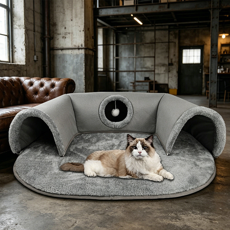 📢📢30% OFF !! ⏰Plush 2-in-1 Cat Tunnel Bed