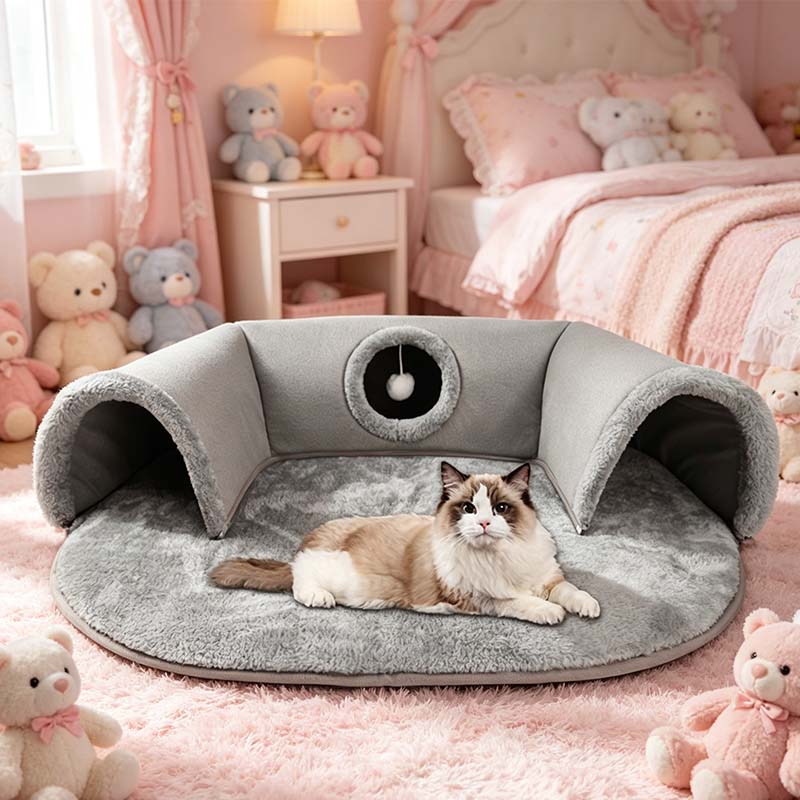 📢📢30% OFF !! ⏰Plush 2-in-1 Cat Tunnel Bed