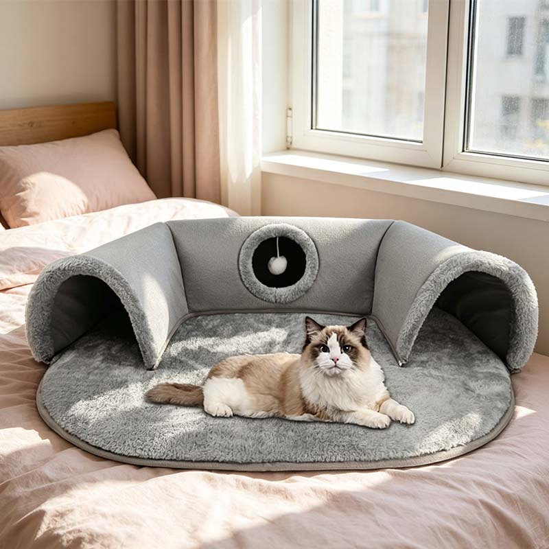 📢📢30% OFF !! ⏰Plush 2-in-1 Cat Tunnel Bed