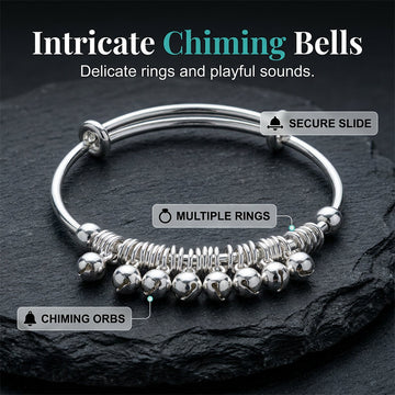 Adjustable Silver Bell Charm Bangle Bracelet