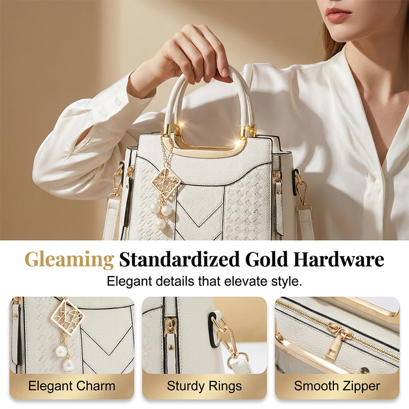 📢📢40% OFF !! ⏰Women's V-Stitched Satchel – Gold Hardware, Multi-Compartment, Top-Handle 🌸