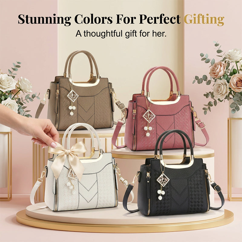 📢📢40% OFF !! ⏰Women's V-Stitched Satchel – Gold Hardware, Multi-Compartment, Top-Handle 🌸